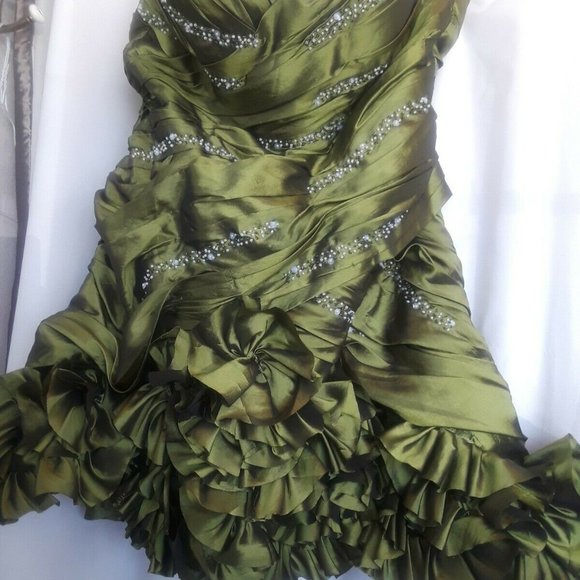 Prom Party Strapless Pearl beaded cocktail dress floral Applique Hem 1X 44" Bust - Picture 6 of 7